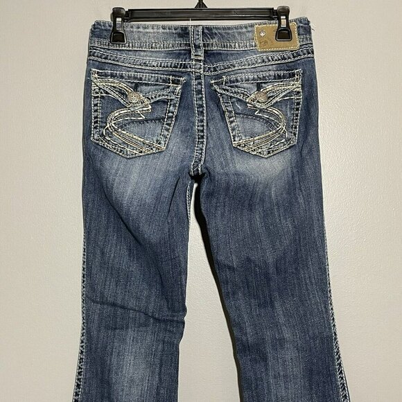 Silver Jeans Suki Surplus Bootcut Women W27 Blue Distress Western Cowboy Cowgirl - Picture 3 of 10